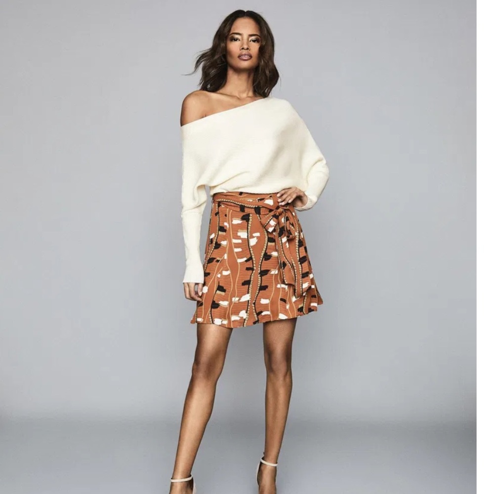 Reiss Abigail Tie Waist Flippy Printed Skirt